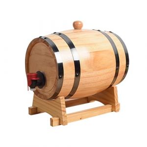 Distributeur de boisson en forme de tonneau - 1,5 l - Carafe à whisky pour alcool - Avec robinet - Distributeur transparent avec support en bois - Pour vin, whisky, limonade (1,5 l) (Li-start, neuf)