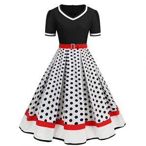 Robe Vintage Ann&eacute;Es 50 Pin Up Femme Imprim&eacute;E &agrave; Pois Mi Longue El&eacute;Gante Style 1950'S Audrey Hepburn Fronc&eacute; &agrave; Volants Robe Ann&eacute;E 60 Rockabilly Oversize l'ourlet Comfort (qiaoxiahe, neuf)