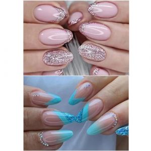 Ceboic 48 Pi&egrave;ces 2 Bo&icirc;tes Faux Ongles Fran&ccedil;ais Amande Moyens Press on Nails Ballerine Artificiels B&acirc;ton sur Ongles avec Strass Dessin Couverture Compl&egrave;te Rose Brillant Acrylique Ongles &agrave; Coller (Biaodian, neuf)