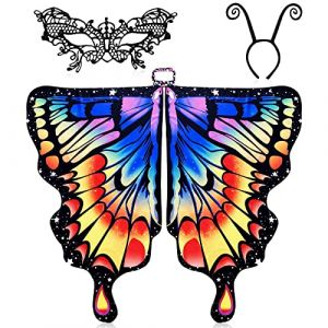 Tonsooze Costume de Papillon Adultes, 3 Pièces Costume d'ailes de Papillon pour Femme Ailes Papillon d'Écharpe avec Masques et Bandeaux pour Fête Cosplay Carnaval Mascarade de Mardi Gras Halloween (MARKET MAROTTA FRANCESCO, neuf)