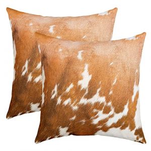 Cuir Vache Taie d'oreiller 50x50cm Cuir Vache Imprimer Housse de Coussin pour Le Salon Chambre à Canapéer Lot De 2 Housse Coussin Western Ferme Animaux Blanc Brun Taie Oreiller (Bofanshangmao, neuf)