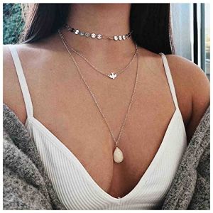 Cimenexe Collier avec pendentif en forme de disque d'opale en couches de boh&egrave;me Collier ras du cou en cristal transparent Collier en forme de larme avec pierre de lune Cha&icirc;ne en argent Colombe de la (Cimenexe, neuf)