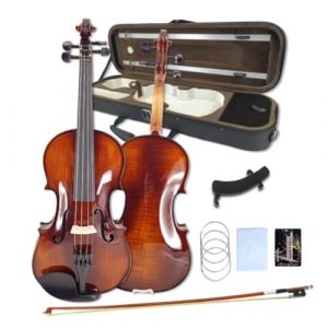 WUQIMUSC Violon 4/4 complet pour débutants, adultes, étudiants, épicéa vieilli, violon en bois massif, fixations en ébène avec étui rigide, épaulière, archet, accordeur, cordes supplémentaires (marron (amzyinfente, neuf)
