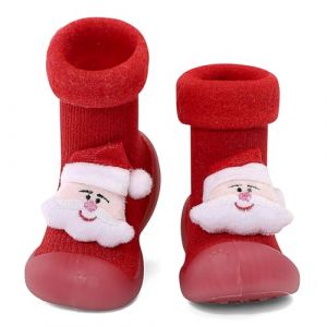 MK MATT KEELY Chaussons Noel Bébé Garcon Fille Chaussettes Antidérapantes Hiver Enfant Chaussures Premiers Pas avec Semelle Caoutchouc,Rouge,18-24 Mois (Matt Keely, neuf)