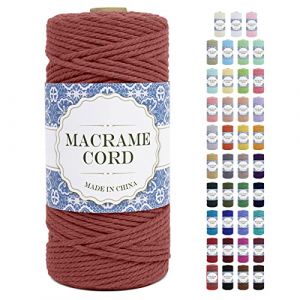 Uiopa Corde Macramé 3mm x 100m Ficelle Macramé Naturel Cordon Coton Fil Macramé 3mm Cordelette pour Suspension Murale Tressée de Plante Rideau Bricolage Décoration Intérieure Boho (Rouge Corail) (XEYUAN, neuf)