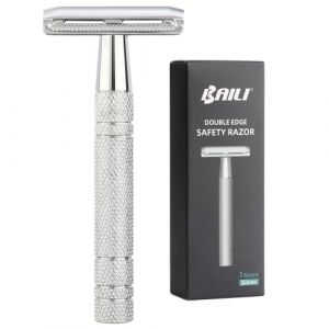 BAILI Rasoir de s&eacute;curit&eacute; &agrave; double tranchant r&eacute;utilisable et manuel en acier inoxydable pour homme et femme, barbe, bikini, aisselles, jambes, &eacute;pilation BDB2D (BAILI Razor Official, neuf)