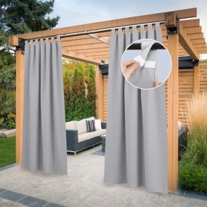 PONY DANCE Rideau pour Pergola - Rideaux d'Ext&eacute;rieur Lumi&egrave;re Bloquer Isolant avec Pattes Fixation Facile D&eacute;coration pour Terrasse Tonnelle, L 132 x H 213 cm, Gris Argent&eacute;, 2 Pi&egrave;ceS (RYB HOME EU, neuf)