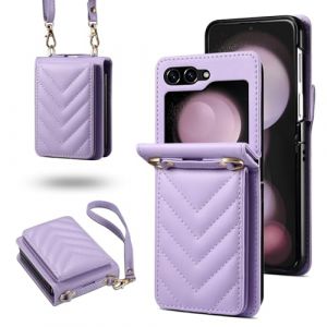 YDIJCYAN Coque pour Samsung Galaxy Z Flip 6 &Eacute;tui Portefeuille Wallet Cover en Cuir PU avec Lani&egrave;re Amovible et R&eacute;glable et RFID Protection Antivol Folio Housse pour Samsung Z Flip 5 Case,Le Violet (YDYYDS, neuf)
