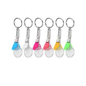 KOMUNJ Porte-cl&eacute;s de badminton - Lot de 6 avec mini raquette et pendentif ballon, multicolore, cadeau, Blanc, jaune, vert, rose, bleu, environ 2,5 x 3,6 cm (Voarge EU, neuf)