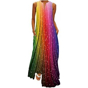 WINKEEY Femme Robe Longue Imprim&eacute; Floral Maxi Robe Boh&egrave;me avec Poches sans Manches Grande Taille, Multicolore 2XL (WINKEEY, neuf)