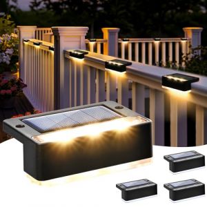Solpex Lot de 4 Lampes solaires d'extérieur Blanc chaud Escalier Etanche Lampes Solaires Eclairage LED pour Escalier Extérieur, Marches Clôture, Jardin, Cour, Patio, Décoration (Noir,blanc chaud) (Solelawn, neuf)