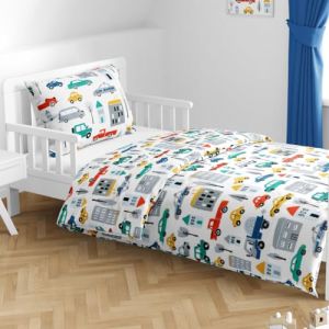 MTOnlinehandel Parure de lit enfant 100x135 en 100% coton - Parure de lit pour enfants, voiture, pelle, v&eacute;hicules, joyeusement color&eacute;e pour gar&ccedil;ons, parure de lit b&eacute;b&eacute; Police & chantier de (Bettw&auml;sche MTOnlinehandel, neuf)