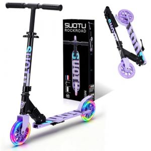 SUOTU Trottinette pour Enfants avec Roue Lumineuse de 145 mm, Charge Max: 100 kg, Pliable, Hauteur R&eacute;glable, Scooter pour Gar&ccedil;ons et Filles de 3 &agrave; 12 Ans, Aluminium (Noir- Violet) (Uni-Phoenix, neuf)
