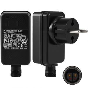 Joycabin Lot de 2 adaptateurs d'alimentation LED 12 V 2 A 24 W - Prise UE - Adaptateur d'alimentation - &Eacute;tanche IP44 - Transformateur pour &eacute;clairage de No&euml;l (XINYI-EU, neuf)