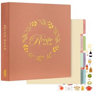 Lanpn Classeur de Recettes Rigide 3 Anneaux, Grand Classeur Souple avec 8 Intercalaires et 2 Autocollants, Livre Recette Cahier Carnet Recette Cuisine &agrave; Remplir, Rose 30 x 31 cm, Anglaise (BILLIONRVL, neuf)