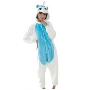 Ovender Kigurumi Deguisements Costume Pyjamas Cosplay Animaux Halloween Carnaval ou Spectacle de No&euml;l Party Show Combinaison Unisexe Winter Zoo Adulte Femmes Hommes (M, Licorne Bleu Clair Blanc) (Ovender, neuf)