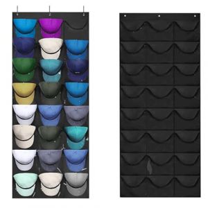 Yunyige Range Casquette Mural,Porte Chapeau,Porte Support Casquettes Mural avec 24 Poches,Rangement Casquettes Murals pour Ranger les Casquette de Rangement Baseball (Yunyige, neuf)
