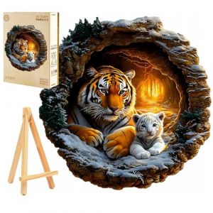 PASJO Puzzle en bois pour adulte 3D Famille de tigre 290 pi&egrave;ces Bo&icirc;te en bois et mini chevalet en forme d'animal Maman Tigre avec son b&eacute;b&eacute; en bois (PASJO, neuf)