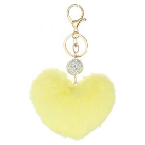 PATIKIL Porte-cl&eacute;s en fausse fourrure Pom Pom, Charme moelleux en forme de c&oelig;ur pour sac &agrave; main, sac &agrave; dos, cl&eacute; de voiture, sac fourre-tout, jaune (PATIKIL UK, neuf)