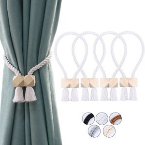 OCIOLI 4 Paquets d'embrasses de Rideaux magnétiques Attaches Rideaux en Coton tissé à la Main Supports de Rideaux embrasses à Rideaux Attaches de Rideaux pour Rideaux (Blanc, 4) (GZMX-EU, neuf)
