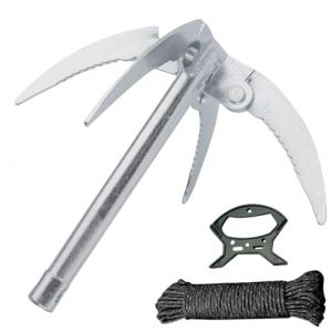 WIYETY Ancre Pliante Grappin Pliant: Crochet à Grappin avec Ligne d'ancrage de 20 m et Poignée, Couteau à Herbe d'eau de Pêche, Dents Epaissies Crochet de Grappin pour Désherbage Avant Pêche (2222BUY, neuf)