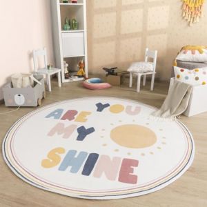 TT Home Tapis De Jeu Chambre Enfant Garcon Fille Lavable Arc-en-Ciel Soleil Modern, Couleur:Bleu Jaune Crème, Dimension:120 cm Rond (marche-de-tapis, neuf)
