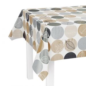 LILENO HOME Nappe lavable au m&egrave;tre, 180 x 140 cm (bord d&eacute;coup&eacute;), motifs : cercles naturels, imperm&eacute;able, id&eacute;ale comme nappe ou chemin de table pour tente &agrave; bi&egrave;re (Discount-Deal24, neuf)