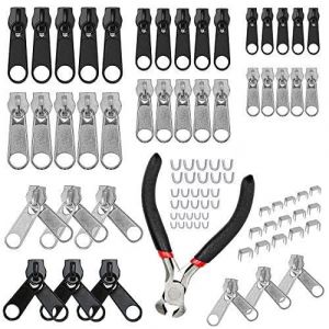 MINSHUXI 85 Pcs Remplacement Zip Curseur Fermeture Eclair, Kit de R&eacute;paration de Fermeture avec Mini pinces, Remplacement de fermeture &agrave; Glissi&egrave;re pour V&ecirc;tement,Sac,Vestes, Tentes, Bagages (DAUGAVIETE, neuf)