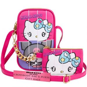 Get Trend Hello Kitty Sac à Main Fille Ado Sac Bandoulière Femme Porte Monnaie Zippé Sac Besace pour Shopping Voyage ou Cadeau (Rose Hello Kitty) (Get Trend., neuf)