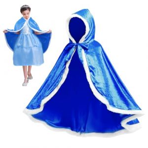 Dwafill Cape de Princesse Hiver Fille, Cape Costume Enfant avec Capuche, Bleu D&eacute;guisement Princesse Cadeau pour F&ecirc;te Anniversaire Halloween Carnaval No&euml;l (Bleu, L) (ERFULIU, neuf)