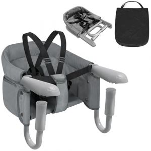 PEILU Si&egrave;ge de table pliable pour b&eacute;b&eacute; avec ceinture de s&eacute;curit&eacute; &agrave; 3 points et pinces antid&eacute;rapantes - Ergonomique - Portable - Pour la maison et les voyages - Gris (Peili-Home, neuf)