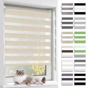 BelleMax Store Enrouleur Jour Nuit,Tissu Double,Rideau sans Per&ccedil;age,Translucide Occultant Protection Vie priv&eacute;e,pour Fen&ecirc;tre et Porte,(Largeur du Tissu 100 cm),Lin,100l x 120L cm (Ominia, neuf)