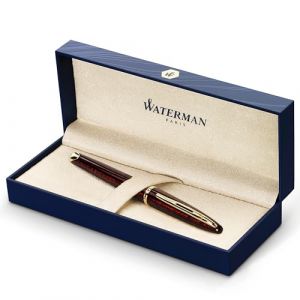 Waterman Car&egrave;ne Marine Amber stylo plume | brun et noir brillants avec clip dor&eacute; &agrave; l&rsquo;or 23 k | plume fine | cartouche d'encre bleue | coffret cadeau (Parker - Rotring - Waterman, neuf)