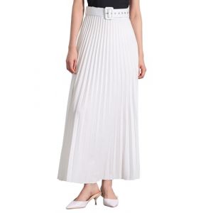 Allegra K Jupe Pliss&eacute;e Longue Femme Fluide Taille Haute &Eacute;lastique Jupe Maxi Ceintur&eacute;e Trap&egrave;ze de Business Blanc M (Allegra K FASHION, neuf)