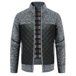 KUDORO Cardigan Gilet Homme Veste en Maille Ouvrez-Front Zipp&eacute; avec Col Montant Tricot&eacute; Chaude Veste d'hiver Doubl&eacute; en Polaire(Gris Fonc&eacute;,M) (KUDORO, neuf)