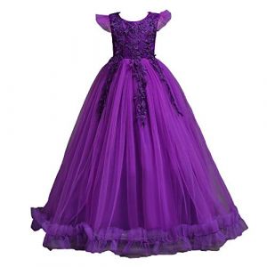 Valin Robe pour Filles Princesse Violet sans Manche Robes de Bal Tulle Robe de Soir&eacute;e de Mariage Enfants Dentelle 9-10 Ans,V833 (Fivebee Fashion, neuf)