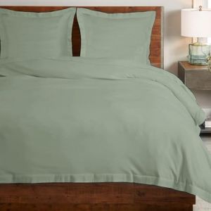 Pizuna 100% Coton Pur Ensemble de Housses de Couette 240x260 cm 2 Personnes &Eacute;cume de mer Coton Longue Tige 400 Fils Armure Satin Housse de Couette de Luxe avec Fermeture &agrave; Boutons (260x240 cm) (Pizuna Linens France, neuf)