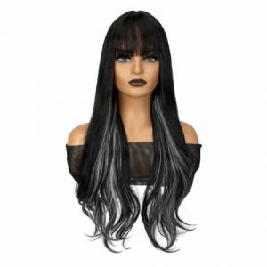 Perruques Cheveux Humains Perruque Big Wave, cheveux longs bouclés gris argenté for femmes, couvre-tête entier, cheveux artificiels, perruque synthétique à la mode Perruque Décorative Cosplay (duduwuww, neuf)