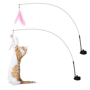Culinavog 2 Jouets Interactifs Pour Chat Avec Ventouse Et Plumes, Canne &Agrave; P&ecirc;che Pour Chaton Pour Avec Clochettes, Jouets Pour Chats Int&eacute;rieur,Jouet &Agrave; Plumes Pour Chats Avec 2 Recharges (Rose Et Blanc) (xiongjunze, neuf)