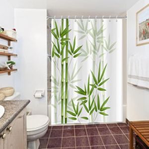 Uiiooazy Rideau Douche Bambou, Rideau de Douche Vert Anti Moisissure 150x180cm Effet Bambou Zen Spa Rdieaux de Baignoire Tissu Lavable Imperm&eacute;able Polyester Rideaux Salle de Bain avec 10 Crochets (dongguibinjingpinxiaodianpu, neuf)