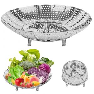 TNOMSNO Panier Vapeur Inoxydable, Vapeur Pliable en Acier Inoxydable Cuiseur Vapeur Réglable en Acier Inoxydable, Pot de Cuisson a la Vapeur pour la Cuisson du Poisson, des Fruits de Mer (15-27cm) (STOREZAGARI, neuf)