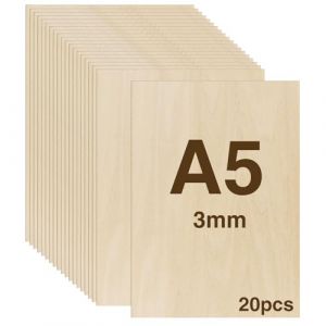 WISYOK 20pcs Contreplaqué 2mm, Planche Bois A5, Feuille de Bois Rectangulaire, Plaque Bois Brut Bouleau, Bois Brut Non Finie, Panneau Feuille Découpe Laser pour Pyrogravure, Maquette - 210*150*3mm (WISYOK STORE, neuf)