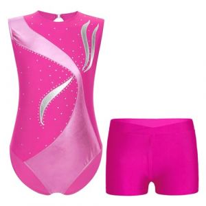 Oyolan Enfant Fille Justaucorps Gymnastique Strass Tenue de Gym sans Manches 5-16 Ans F Rose vif 7-8 ans (Oyolan EU, neuf)