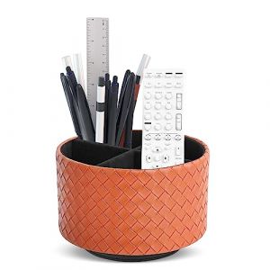 Czzmy Rotation range télécommande,Circulaire Support de télécommande en PU Cuir avec 4 Compartiments,Organisateur de bureau multifonction pour TV telecommande,Lunettes,Crayons(1-Tressé brun) (guangzhouchuanzhizhumaoyiyouxiangongsi, neuf)