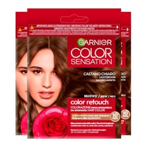 Garnier Coloration Permanente Color Sensation Color Shampoo Retouch Châtain Clair Repousse Couvre 100% des Cheveux Gris Application Facile - 3 Teintes (Eurocali, neuf)