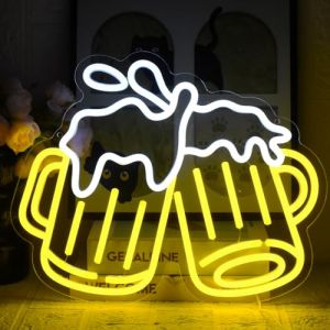 UExnkj-Y Bi&egrave;re Enseigne N&eacute;on Bar Enseigne Lumineuse LED Dimmable Beer Neon Sign pour Bar Pub Discoth&egrave;que BBQ Cuisine Restaurant Magasin Festival C&eacute;l&eacute;bration D&eacute;coration F&ecirc;te (UExnkj-Y, neuf)