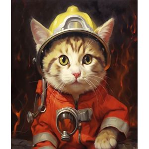 Ccfqiangtie Peinture &agrave; l'huile de Bricolage sur Toile pour Adultes et Enfants,Animaux cr&eacute;atifs,chats de compagnie pompier,Coloriage Par Num&eacute;ro,Kit Cadeau de Peinture &agrave; l'huile,40x50cm (ABTUxiss, neuf)