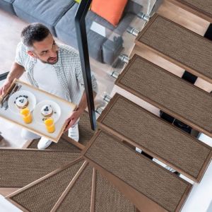 YISUN 15pcs Marchettes D'escalier Antid&eacute;rapantes 20x65cm Tapis D'escalier S&eacute;curit&eacute; pour Enfants A&icirc;n&eacute;s Animaux (Marron) (Xunlefei, neuf)