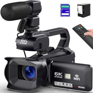 Cam&eacute;scope 6K 64MP &Eacute;cran Tactile 18X Zoom Num&eacute;rique Vision Nocturne Infrarouge Vlogging Cam&eacute;ra pour YouTube, Cam&eacute;ra Vid&eacute;o WiFi avec Pile 4500mAh, Carte SD 64 Go,Stabilisateur,Microphone et T&eacute;l&eacute;commande (LSC Trade EU, neuf)