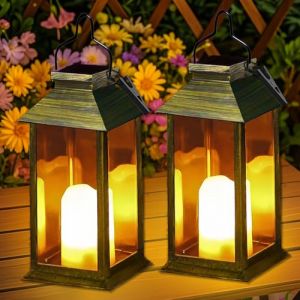Dekofun Lanterne Solaire Exterieur Jardin 2 Pièces Lampe de Table Solaire Exterieur avec Bougie LED Flamme Vacillante, IP44 Étanche Solaires Exterieur Jardin pour Balcon Terrasse Decoration - Bronze (Dekofun, neuf)